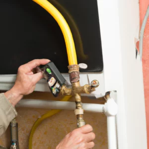 Technicien Artisans Bruno effectuant un entretien de chaudière à gaz dans le 78